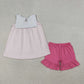 Baby Girls Kids Sleeveless Embroidery Cross Dots Tunic Pink Shorts Easter Set RTS