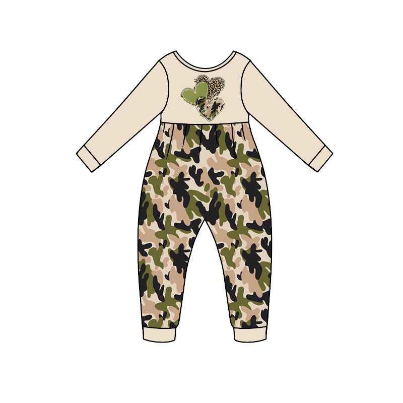 ( Moq 5 ) Preorder Baby Girls Infant Long Sleeves Hearts Camo Romper Valentine Clothes