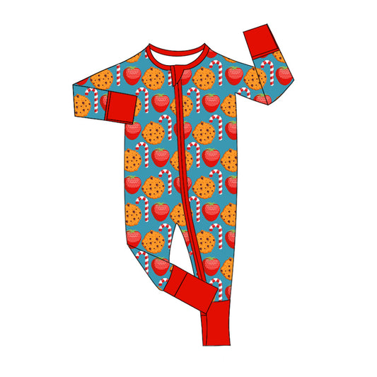 Baby Boy Christmas Cake Strawberry Candy Zipper Romper