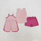 Baby Girl Sleeveless Smile Sibling Pink Jumpsuit Set Sibling Summer Pink Clothes RTS
