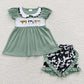 GSSO0305 Baby Girl Short Sleeves Embroidery Shirt Cow Print Ruffle Shorts Outfit