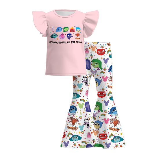 Baby Girl Short Sleeves Pink Tops Cartoon Bell Pants Movie Set