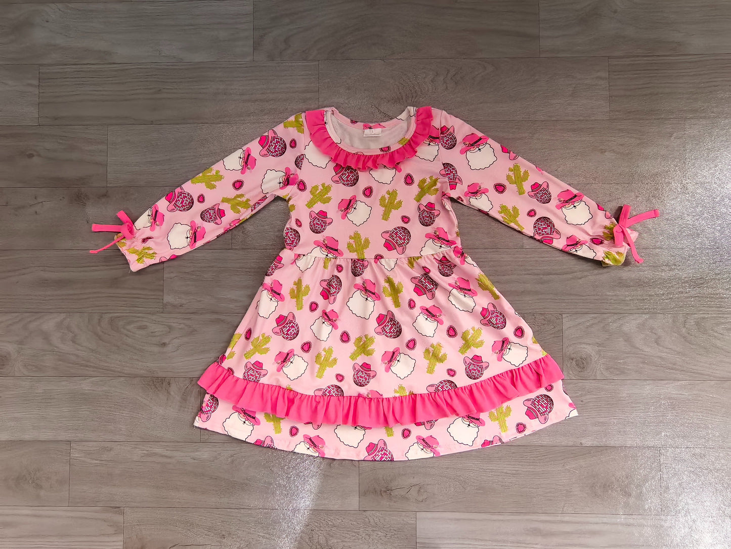 ( No moq ) Preorder Baby Girls Toddler Long Sleeves Christmas Santa Cactus Western Dress