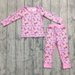 Baby Girl Ghost Pumpkins Bows Flower Shirt Pants Halloween Pajamas Pink Set RTS