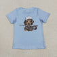 Sibling Baby Boys Kids Short Sleeves Dog Fishing Blue Shirts Tops RTS
