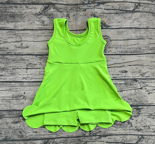 Preorder Baby Girl Green Sleeveless Yoga Active Knee Length Dress ( No moq )
