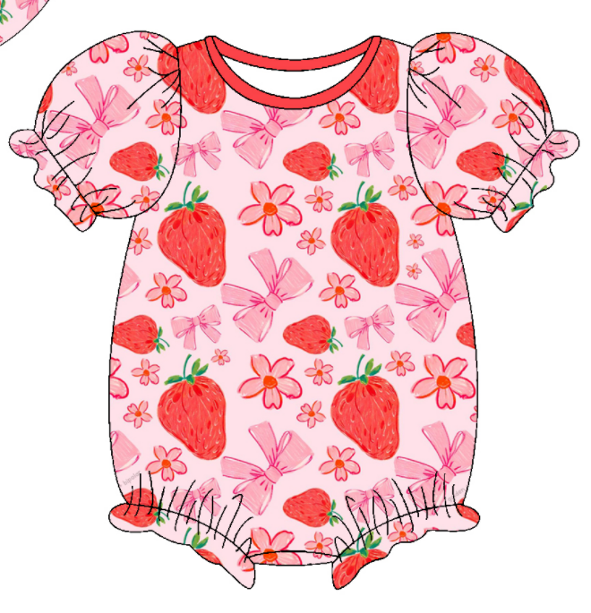 Baby Girl Strawberry Flower Bows Sibling Matching Dress Romper Clothes Set ( Moq 5 Each style )