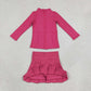 Baby Girls Kids Long Sleeves Zipper Cardigan Skirt Shorts Pink Set Yoga Active Clothes RTS