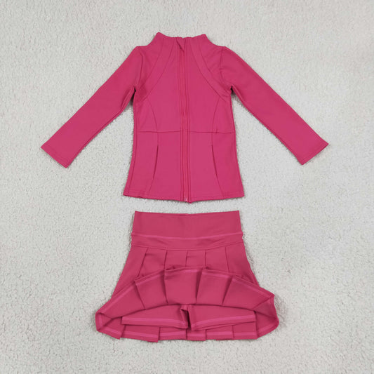 Baby Girls Kids Long Sleeves Zipper Cardigan Skirt Shorts Pink Set Yoga Active Clothes RTS