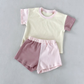 ( Moq 5 ) Preorder Baby Girls Short Sleeves Shirt Patchwork Shorts Set Summer Clothes