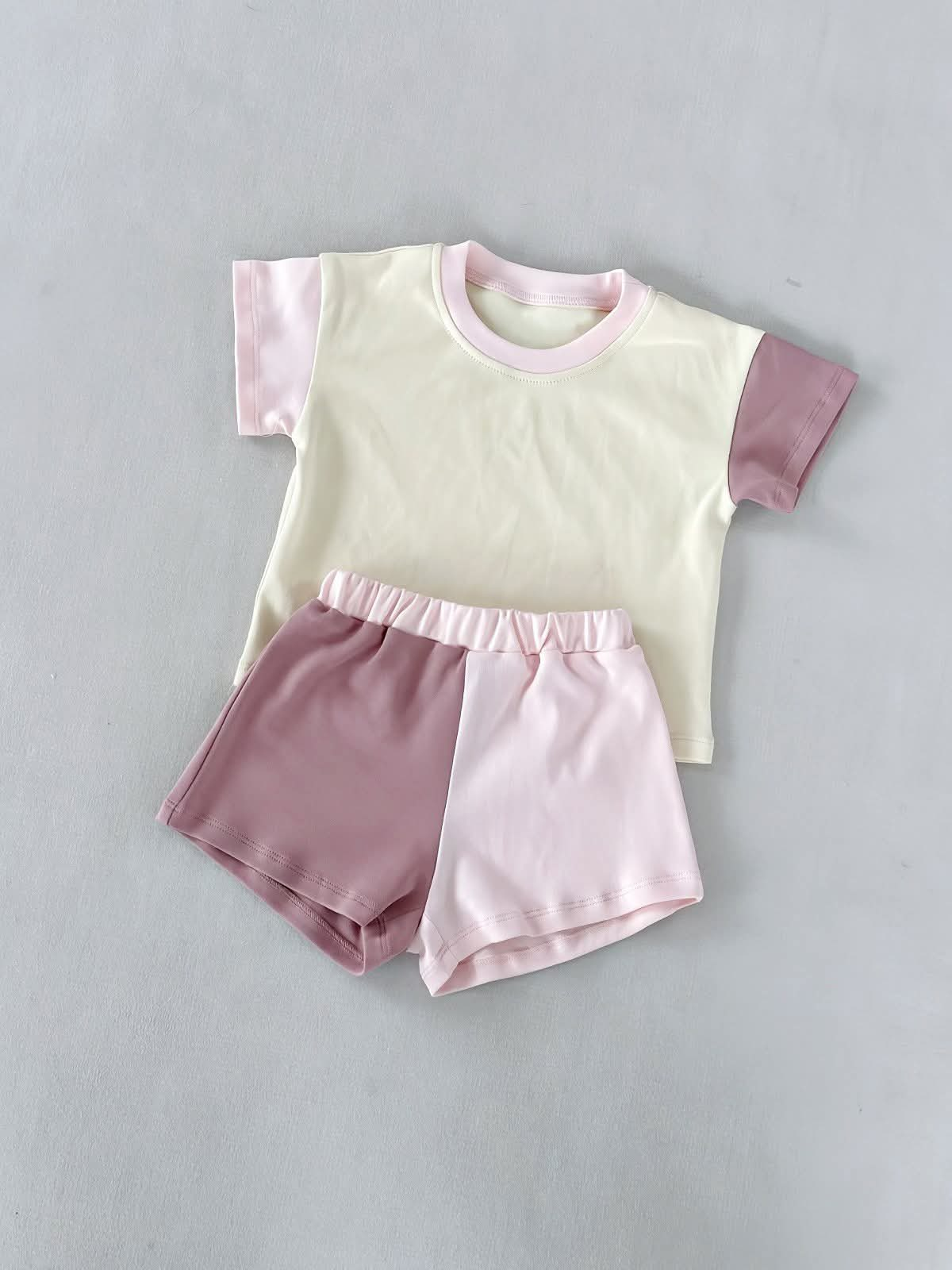 ( Moq 5 ) Preorder Baby Girls Short Sleeves Shirt Patchwork Shorts Set Summer Clothes