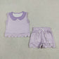 Baby Girls Kids Purple Plaid Shirt Scallop Shorts Summer Set Clothes RTS