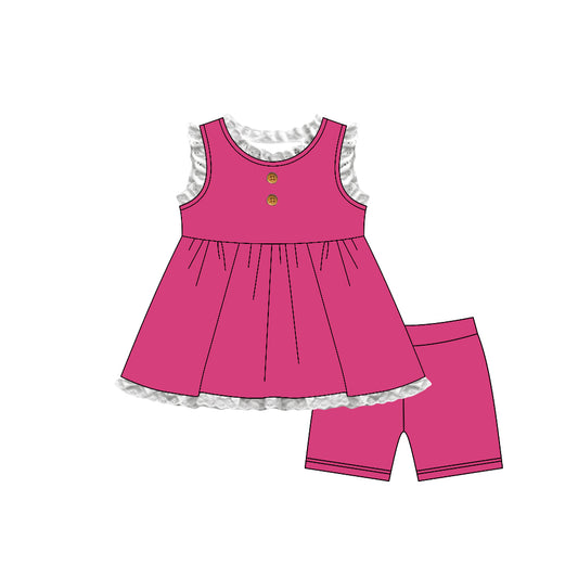 ( Moq 5 ) Preorder Baby Girl Kids Hot Pink Tunic Ruffle Shorts Set Cotton Clothes