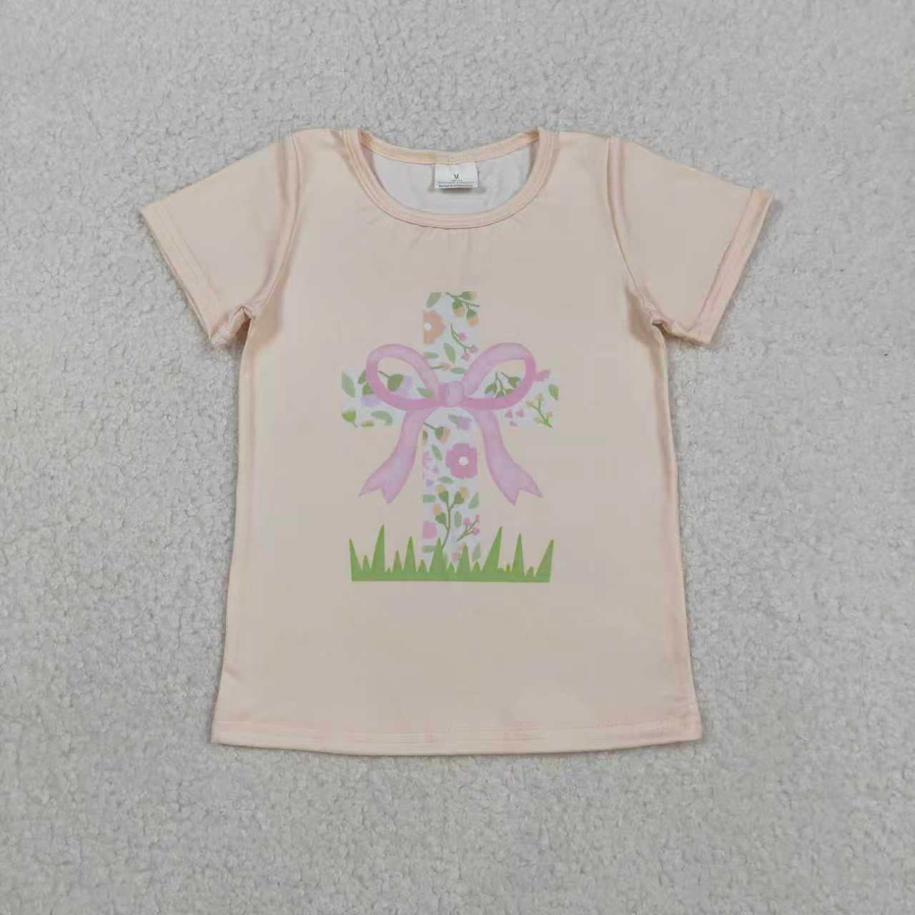 Sibling Baby Kids Short Sleeves Rabbits Eggs Cross Flower Easter Shirts Tops RTS