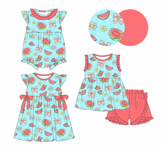 Baby Girl Watermelon Bows Flower Sibling Dress Romper Set ( Moq 5 Each Style ) 1.6