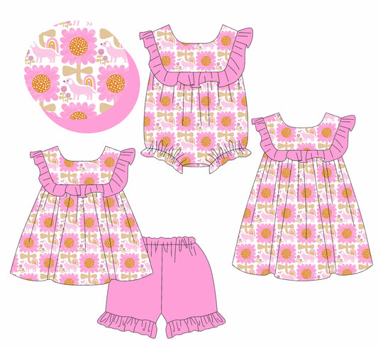 Baby Girl Flower Dogs Ruffle Sibling Romper Dress Set ( Moq 5 Each Style ) 2.28