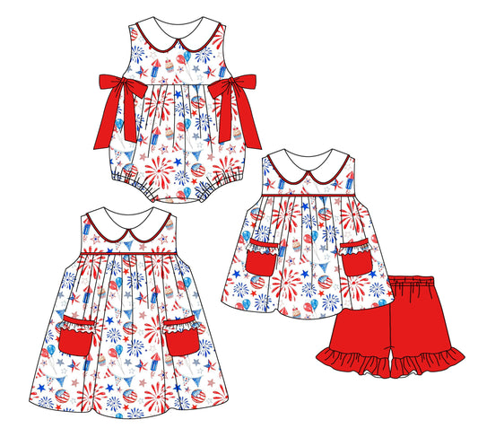 Baby Girl 4th of July Bows Sibling Romper Dress Set ( Moq 5 Each Style ) 2.21