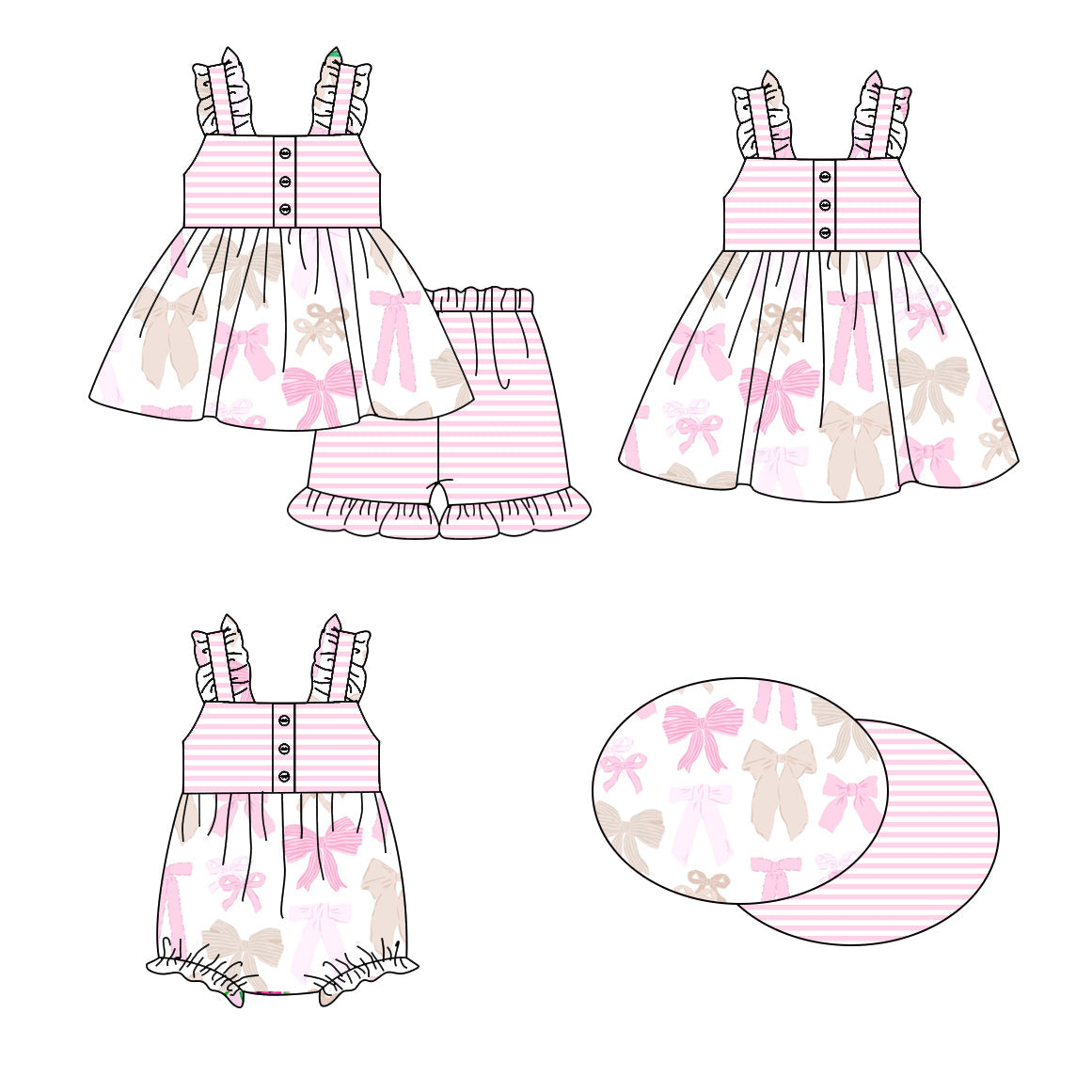Baby Girl Bows Stripes Sibling Romper Dress Set ( Moq 5 Each Style ) 1.16