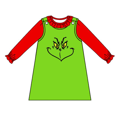 Baby Girl Red Shirt Christmas Green Face Dress Set