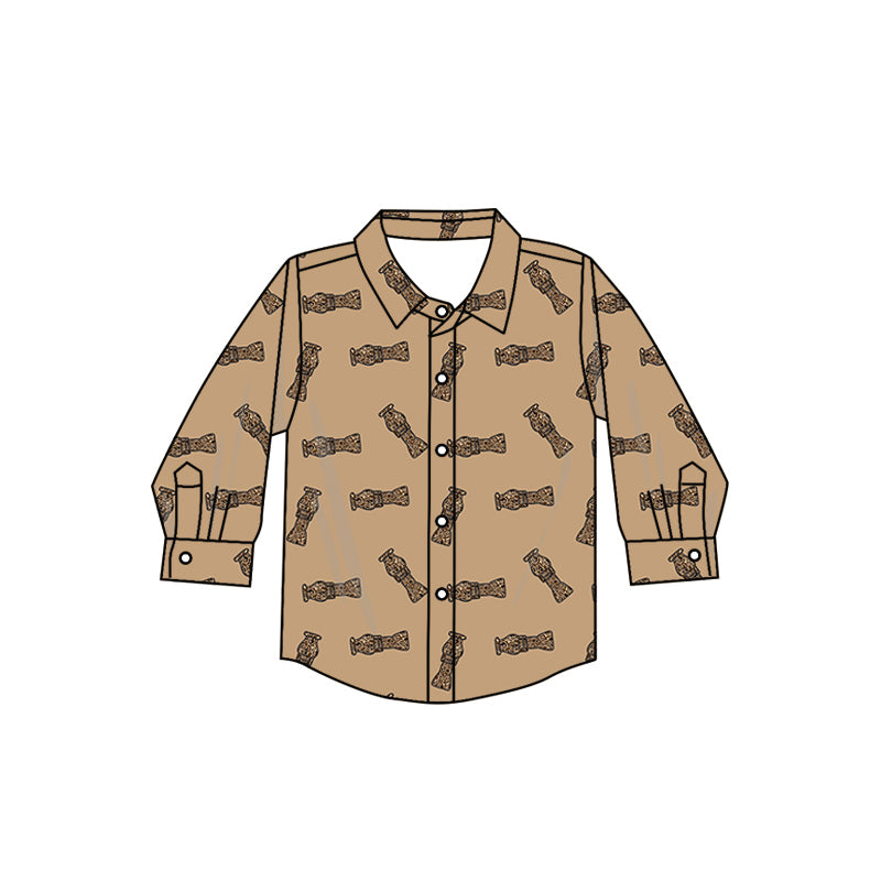 Baby Boy Long Sleeves Camo Tools Buttons Brown Shirt