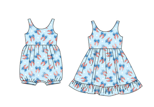 Baby Girl July 4th Bows Sibling Jumpsuit Dress ( Moq 5 Each Style ) 1.23