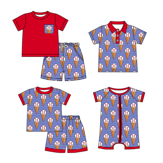 Baby Girl Short Sleeves Baseball Stripes Sibling Romper Set ( Moq 5 Each Style ) 12.26