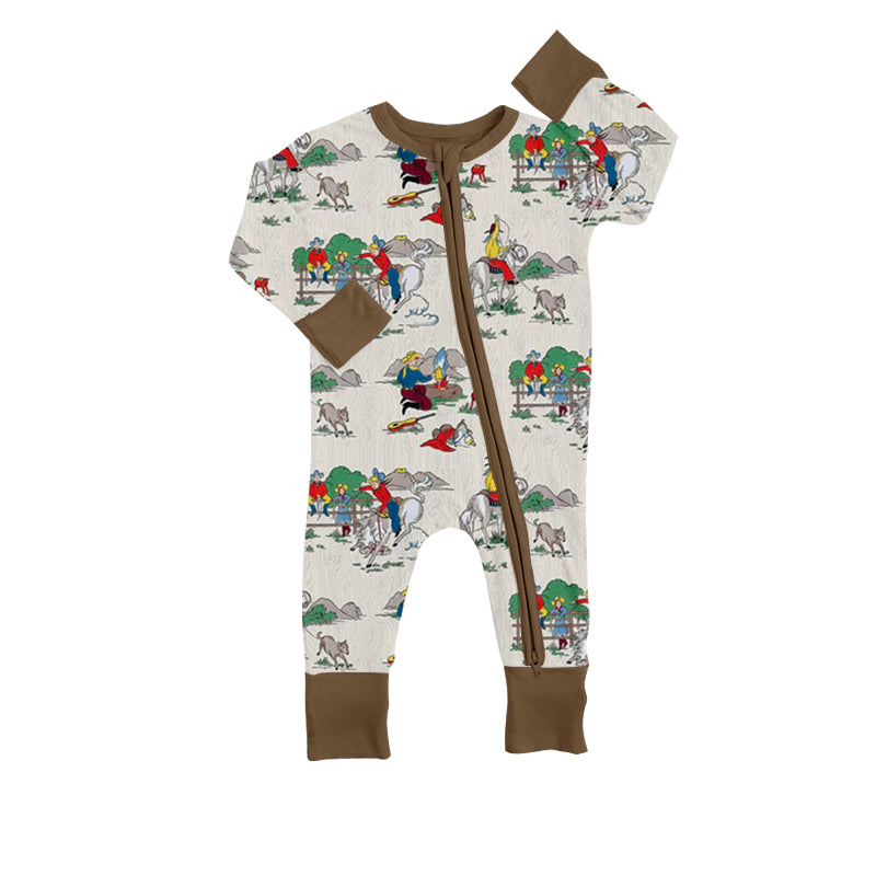 Baby Boy Long Sleeves Western Rodeo Zipper Romper Moq 5