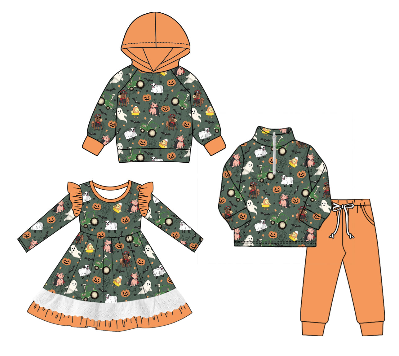 ( Moq 5 Each Style ) Baby Boy Girl Toddler Long Sleeves Halloween Sibling Shirt Dress Set