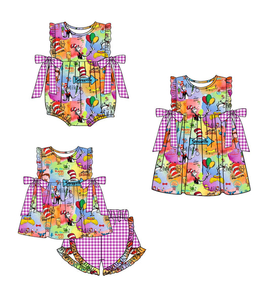 Baby Girl Reading Bows Sibling Romper Dress Set ( Moq 5 Each Design ) 12.12