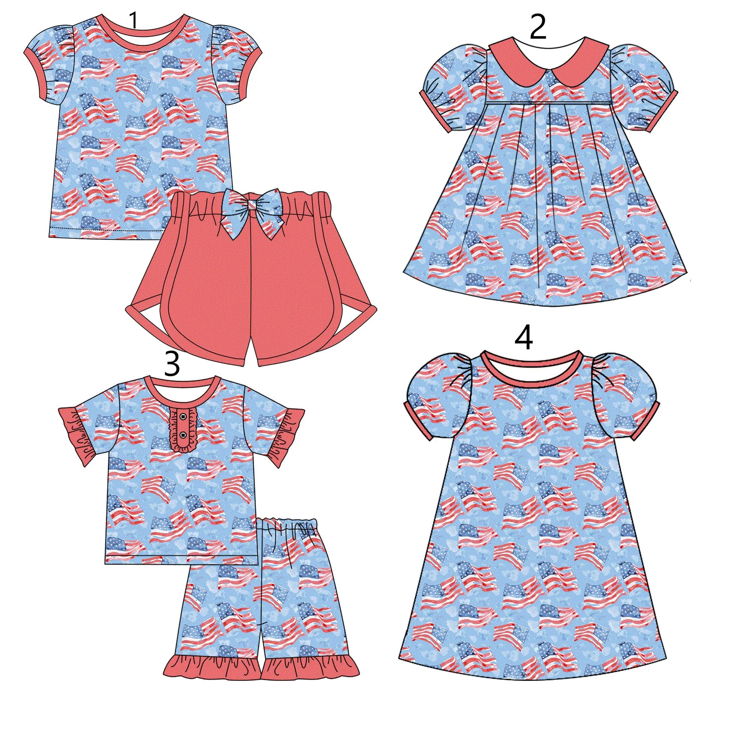 Baby Girl July 4th Flags Sibling Dress Set ( Moq 5 Each Style ) 12.31
