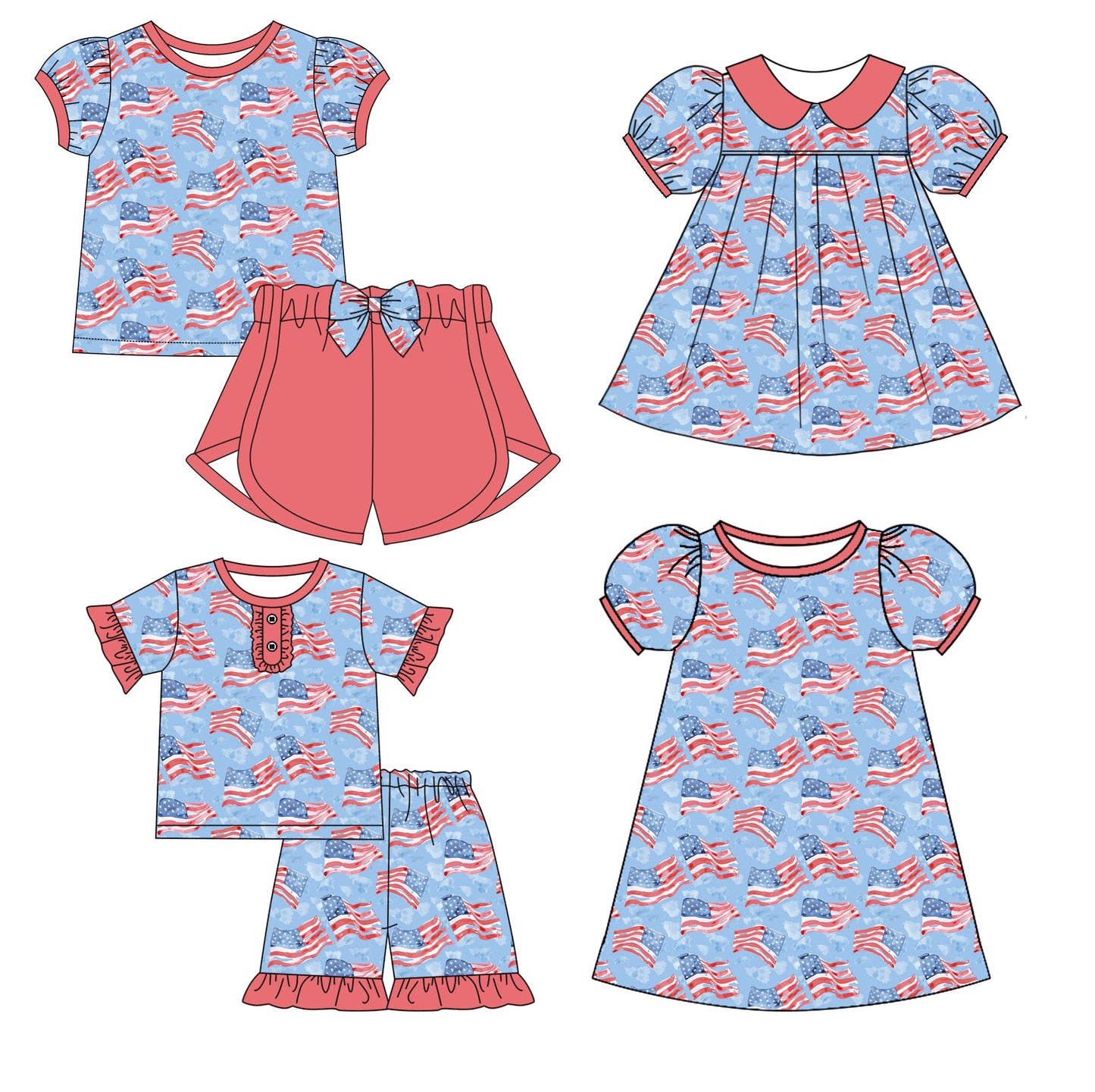 Baby Girl July 4th Flags Sibling Dress Set ( Moq 5 Each Style ) 12.31