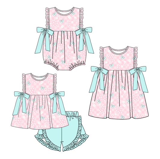 Baby Girl Floral Eggs Bows Sibling Romper Dress Clothes Set ( Moq 5 Each Design )