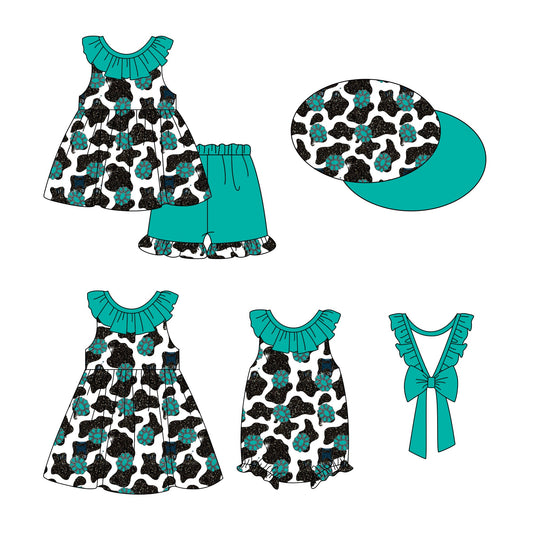 Baby Girl Western Green Sibling Romper Dress Set ( Moq 5 Each Style ) 12.28