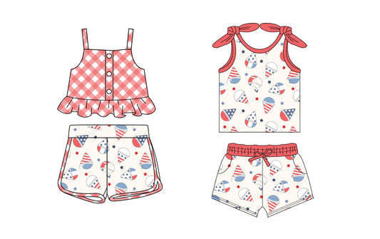 Baby Girl Straps July 4th Popsicles Checked Shorts Sibling Set ( Moq 5 Each Style ) 2.8
