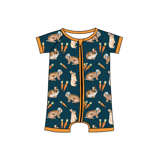 Baby Boy Infant Short Sleeves Carrot Rabbit Easter Zipper Romper