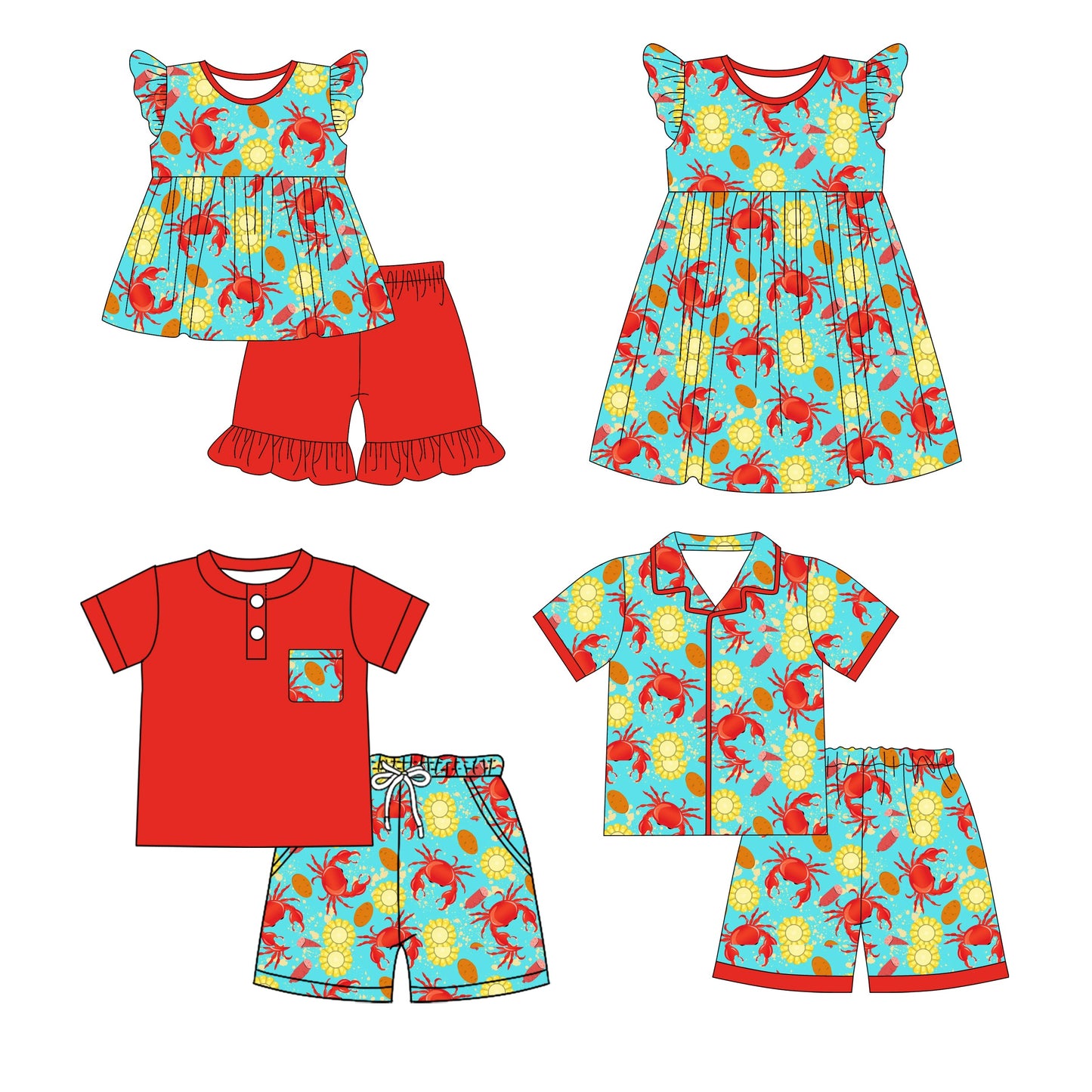 Baby Boy Girl Short Sleeves Crabs Sibling Dress Set ( Moq 5 Each Style ) 1.3