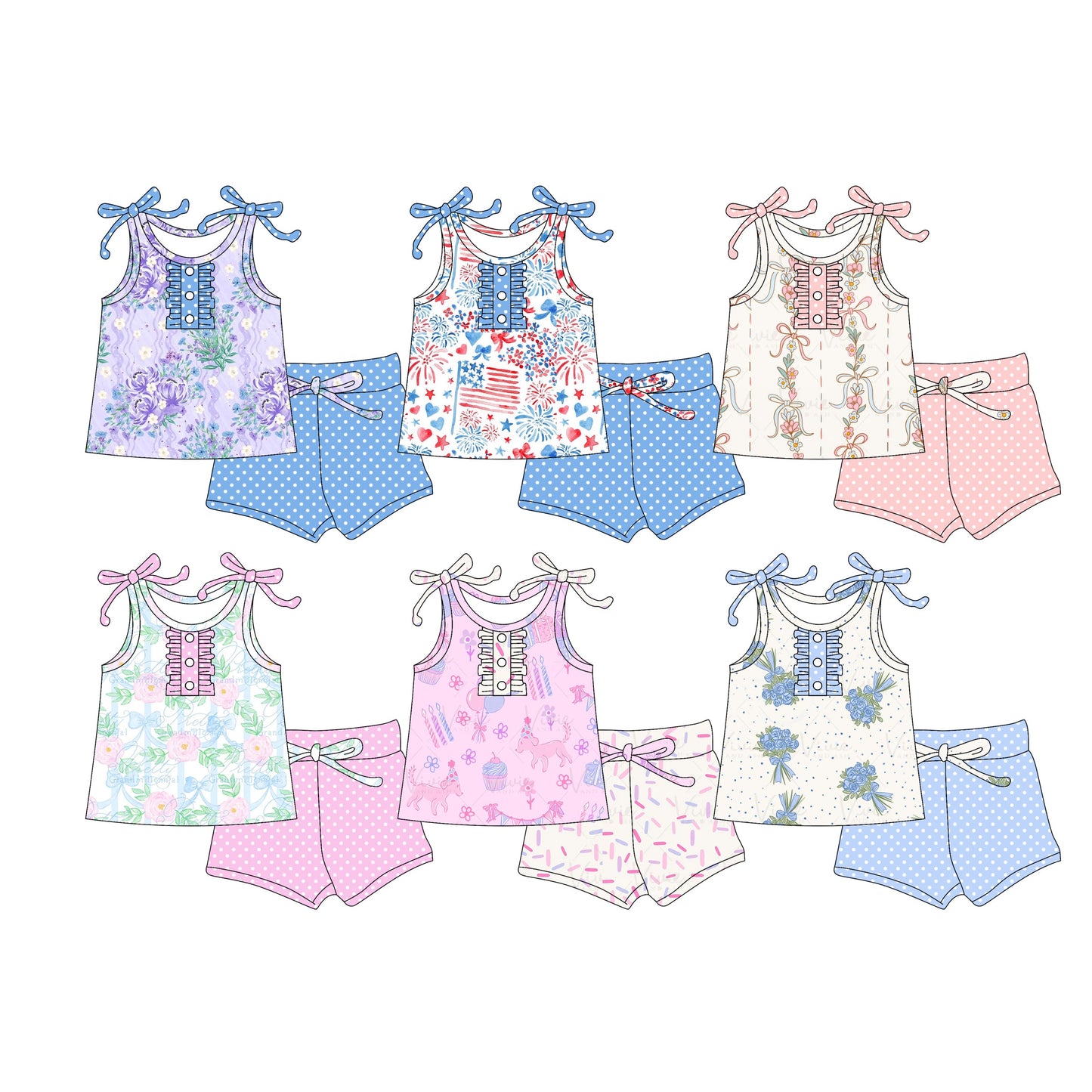 Baby Girl Straps Flower Bows Sibling Set ( Moq 5 Each Style ) 3.4
