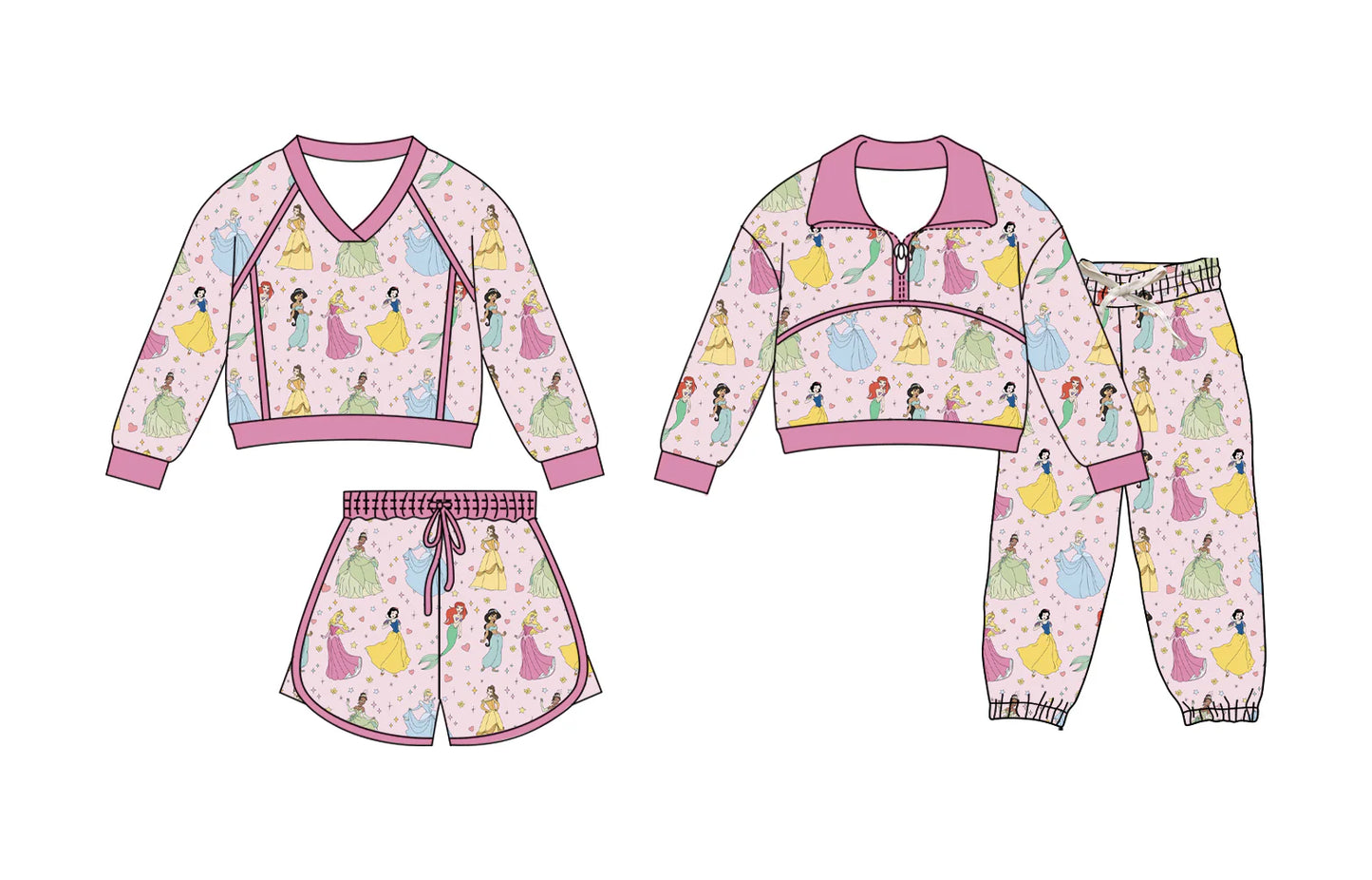 ( Moq 5 Each Style ) Baby Girls Kids Long Sleeves Princess Hearts Tops Short Pants Sibling Sets
