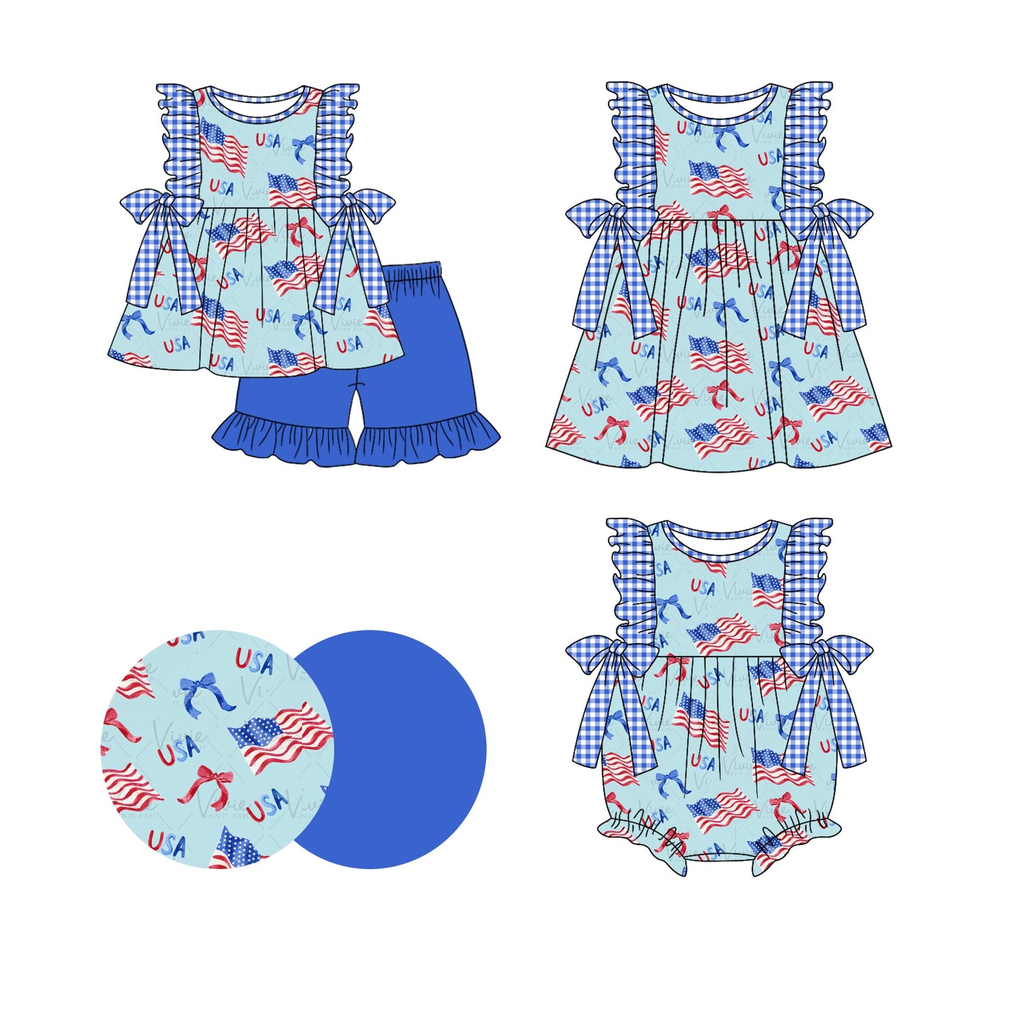 Baby Girl July 4th Flags Sibling Dress Romper Set ( Moq 5 Each Style ) 1.4