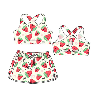 ( Moq 5 Each Style ) Baby Girl Sleeveless Flower Watermelon Tops Shorts Sibling Swimsuit Set 3.29