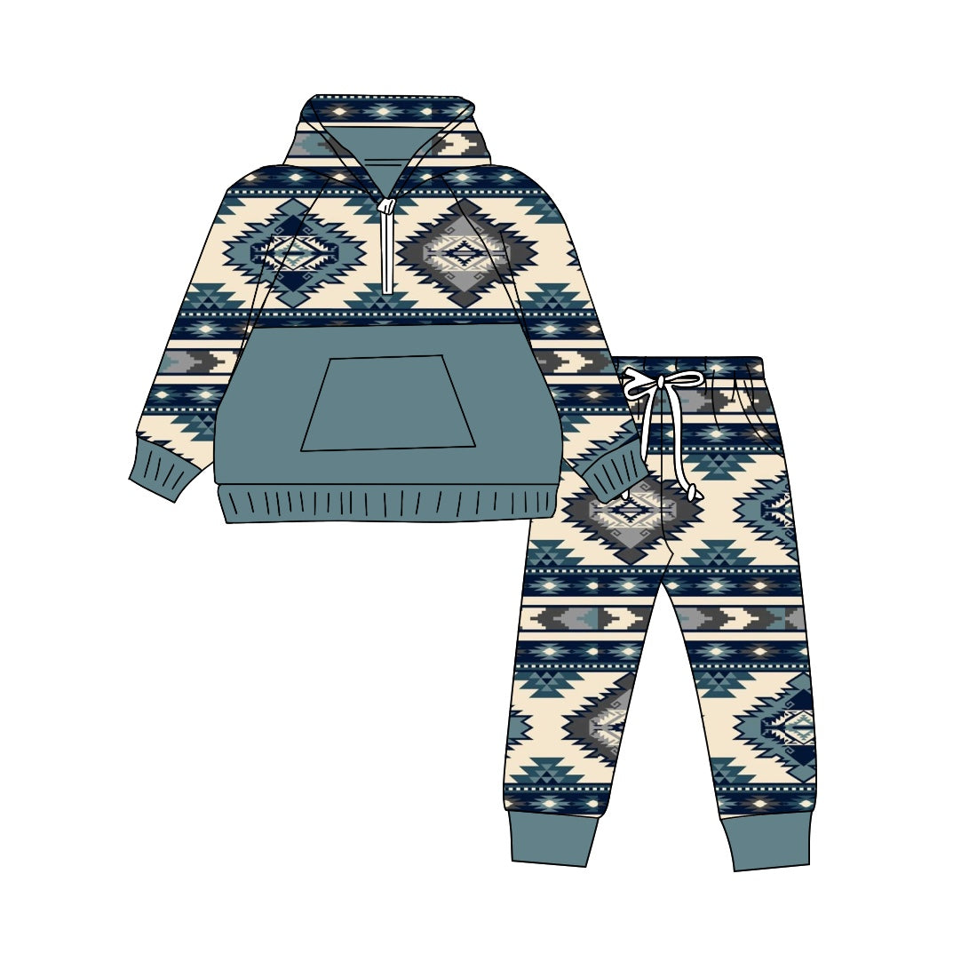 Baby Boy Toddler Hoodie Western Aztec Shirt Pants Set