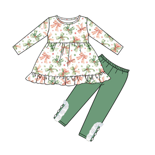 Baby Girl Long Sleeves Bows Tops Green Pants Set