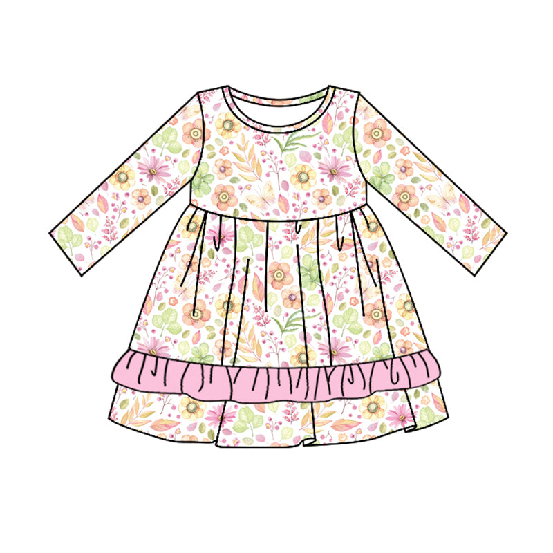 Baby Girl Long Sleeves Flower Ruffle Dress