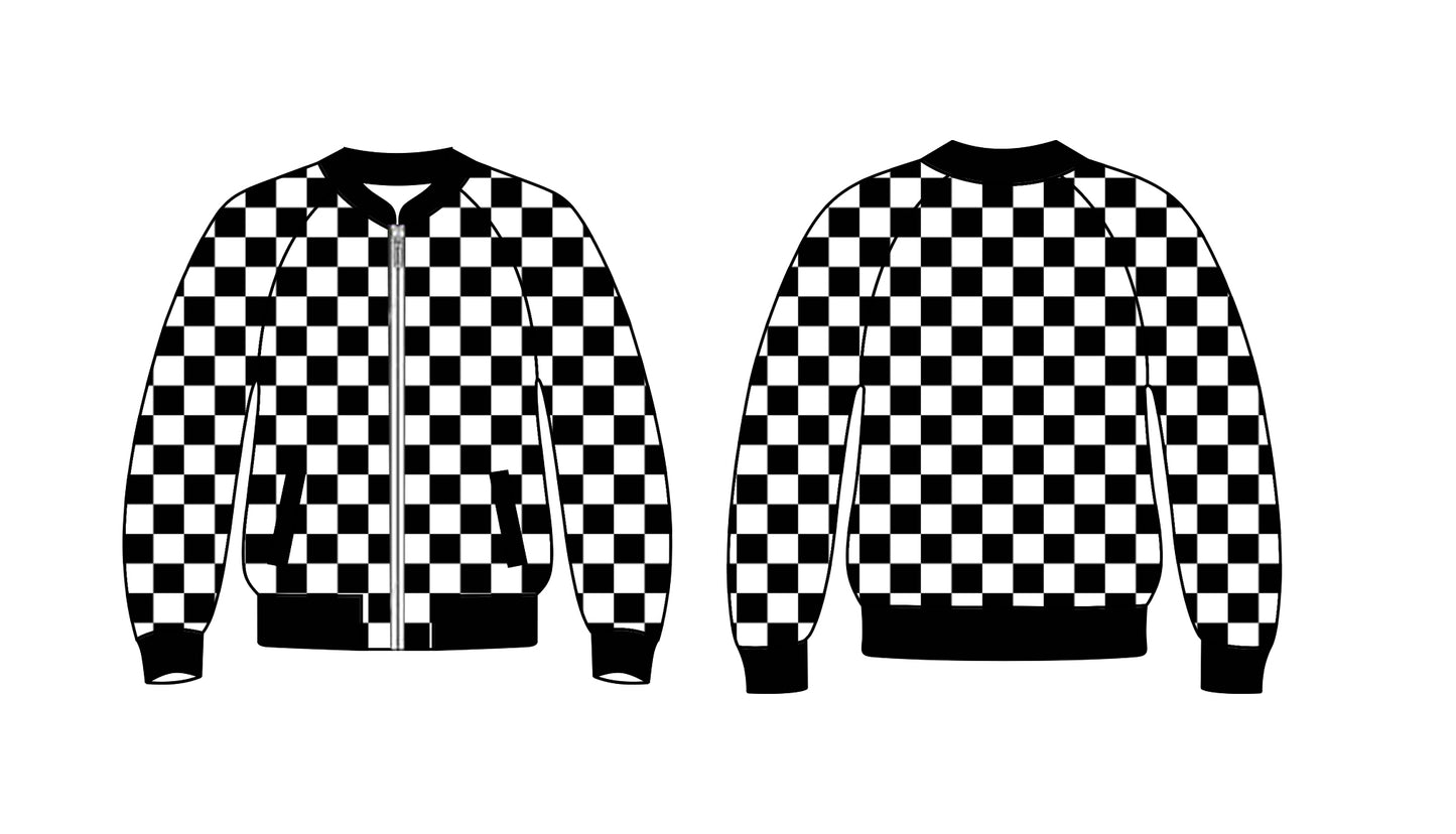 Baby Boy Kids Long Sleeves Black White Checkered Zipper Pocket Cardigan Shirt