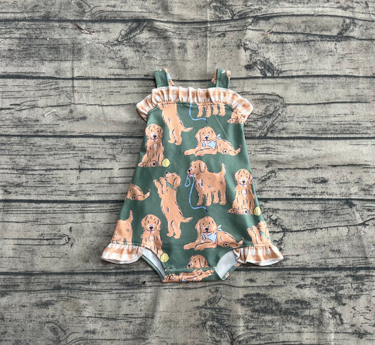 Preorder Baby Girl Infant Straps Dogs Bow Bubble Romper ( No moq )