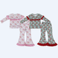 Sibling Baby Girl Kids Christmas Santa Stripes Ruffle Tops Bell Pants Sets Clothes RTS