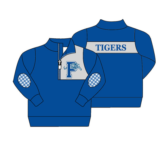 Baby Boy Long Sleeves Tiger Blue Buttons Pullover Team Shirt Tops