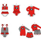 ( Moq 5 Each Style ) Baby Boys Girls Kids Team Sibling Red Jumpsuits Sets Swimsuits