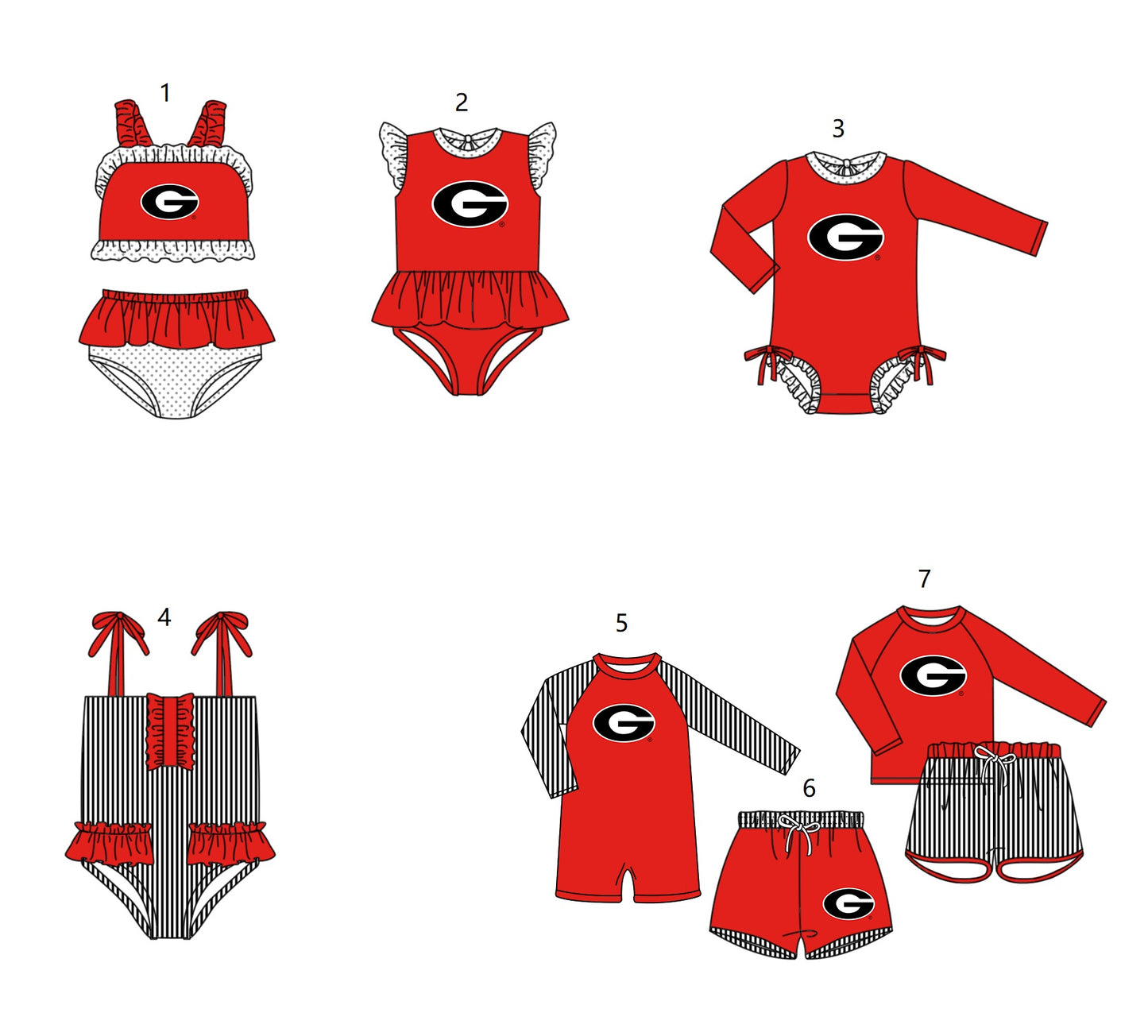 ( Moq 5 Each Style ) Baby Boys Girls Kids Team Sibling Red Jumpsuits Sets Swimsuits
