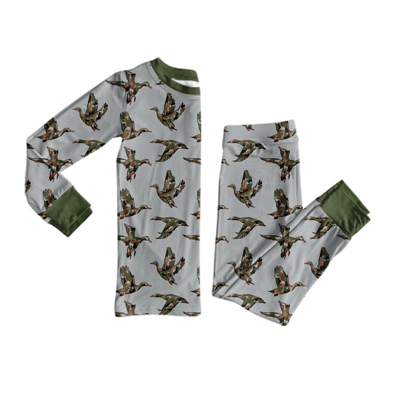 ( Moq 5 ) Preorder Baby Boys Kids Long Sleeves Camo Ducks Shirt Pants Set Pajamas Clothes
